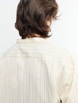 Auralee - Cotton Silk Stripe Stand Collar Shirt in Ivory Stripe