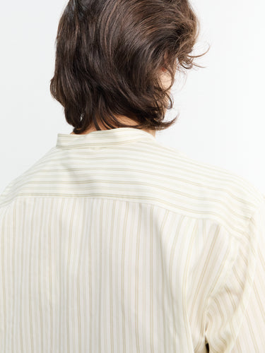 Auralee - Cotton Silk Stripe Stand Collar Shirt in Ivory Stripe