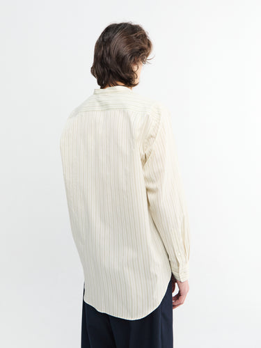 Auralee - Cotton Silk Stripe Stand Collar Shirt in Ivory Stripe