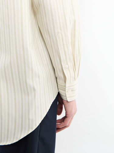 Auralee - Cotton Silk Stripe Stand Collar Shirt in Ivory Stripe