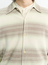 Auralee - Cotton Silk Gradient Stripe Knit Shirt Cardigan in Lime Gray Stripe