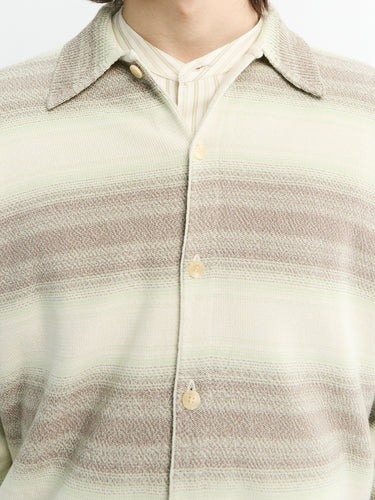 Auralee - Cotton Silk Gradient Stripe Knit Shirt Cardigan in Lime Gray Stripe
