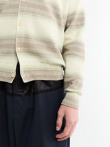 Auralee - Cotton Silk Gradient Stripe Knit Shirt Cardigan in Lime Gray Stripe