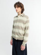 Auralee - Cotton Silk Gradient Stripe Knit Shirt Cardigan in Lime Gray Stripe