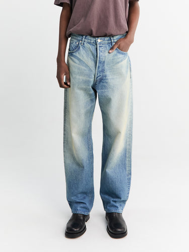 Selvedge Faded Heavy Denim Wide Pants in Faded Indigo