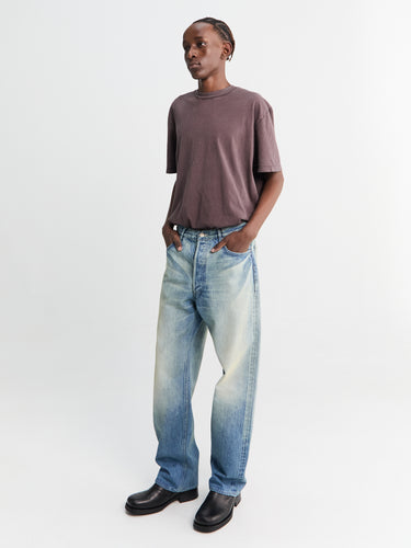 Selvedge Faded Heavy Denim Wide Pants in Faded Indigo