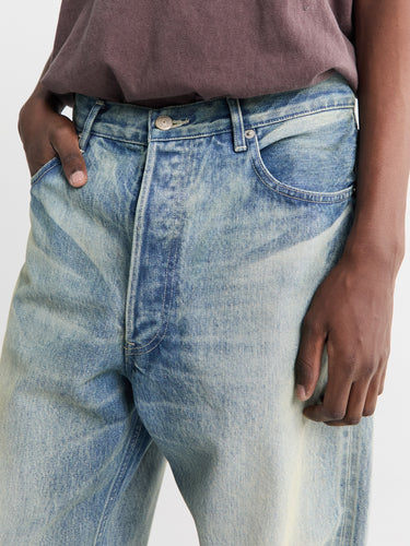 Selvedge Faded Heavy Denim Wide Pants in Faded Indigo