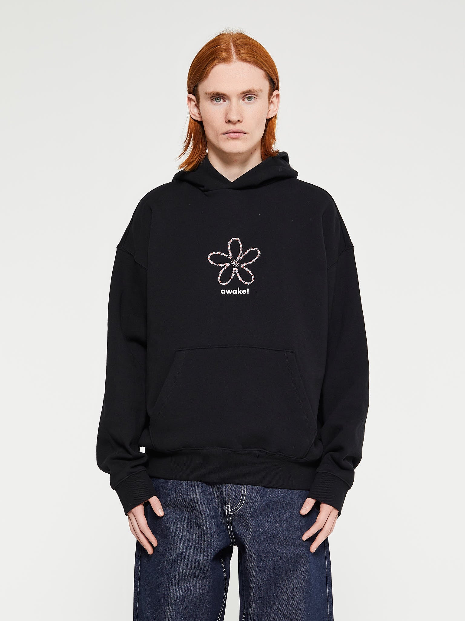 Awake NY - Flower Stamp Zip Hoodie in Black