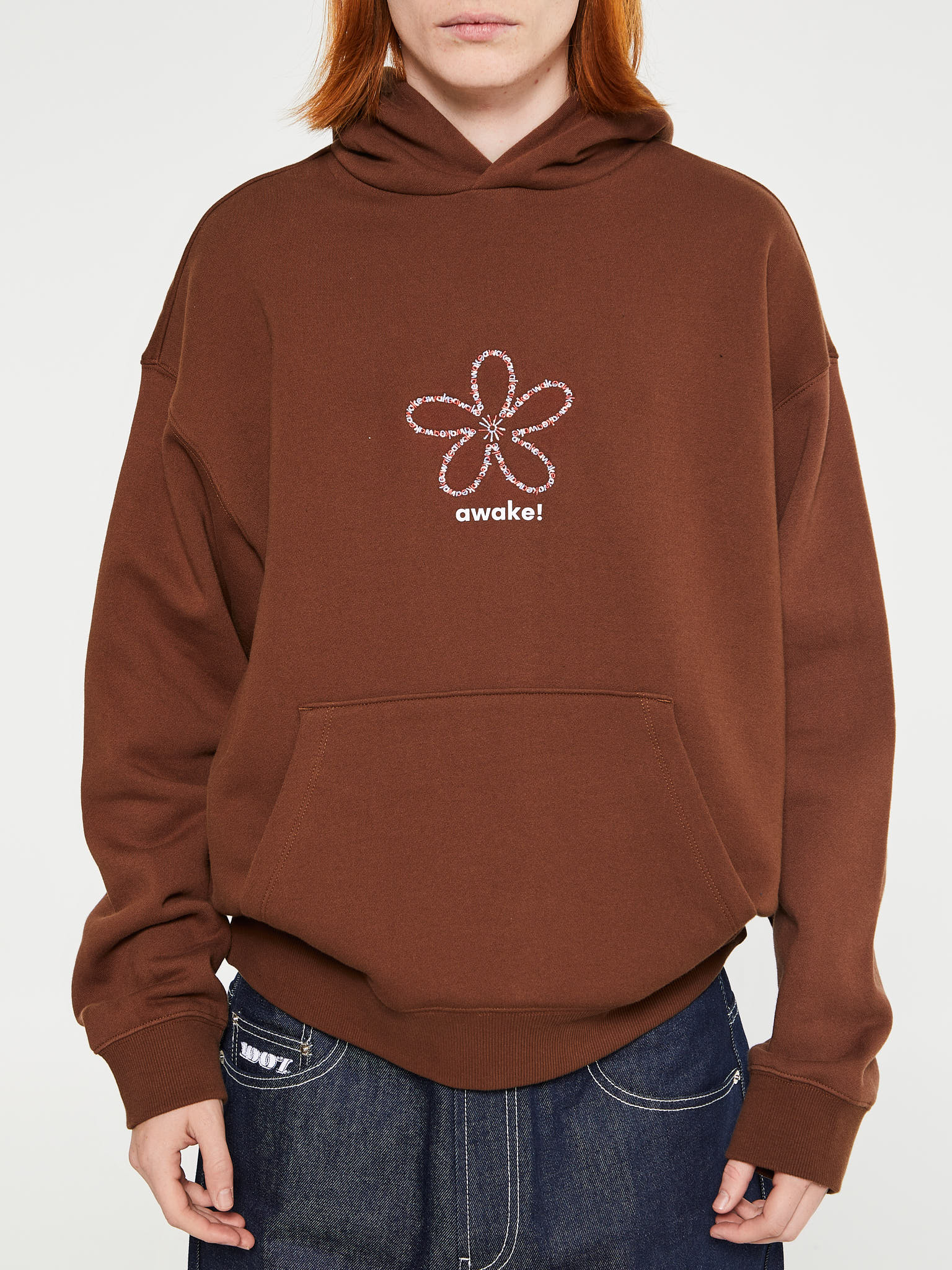 Awake NY - Flower Stamp Zip Hoodie in Brown