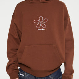 Awake NY - Flower Stamp Zip Hoodie in Brown