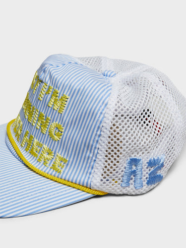 Alex Zono - Hey, I'm Running Over Here Trucker Cap in Blue Stripes