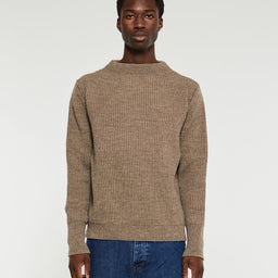 Navy Crewneck Knit in Natural Taupe