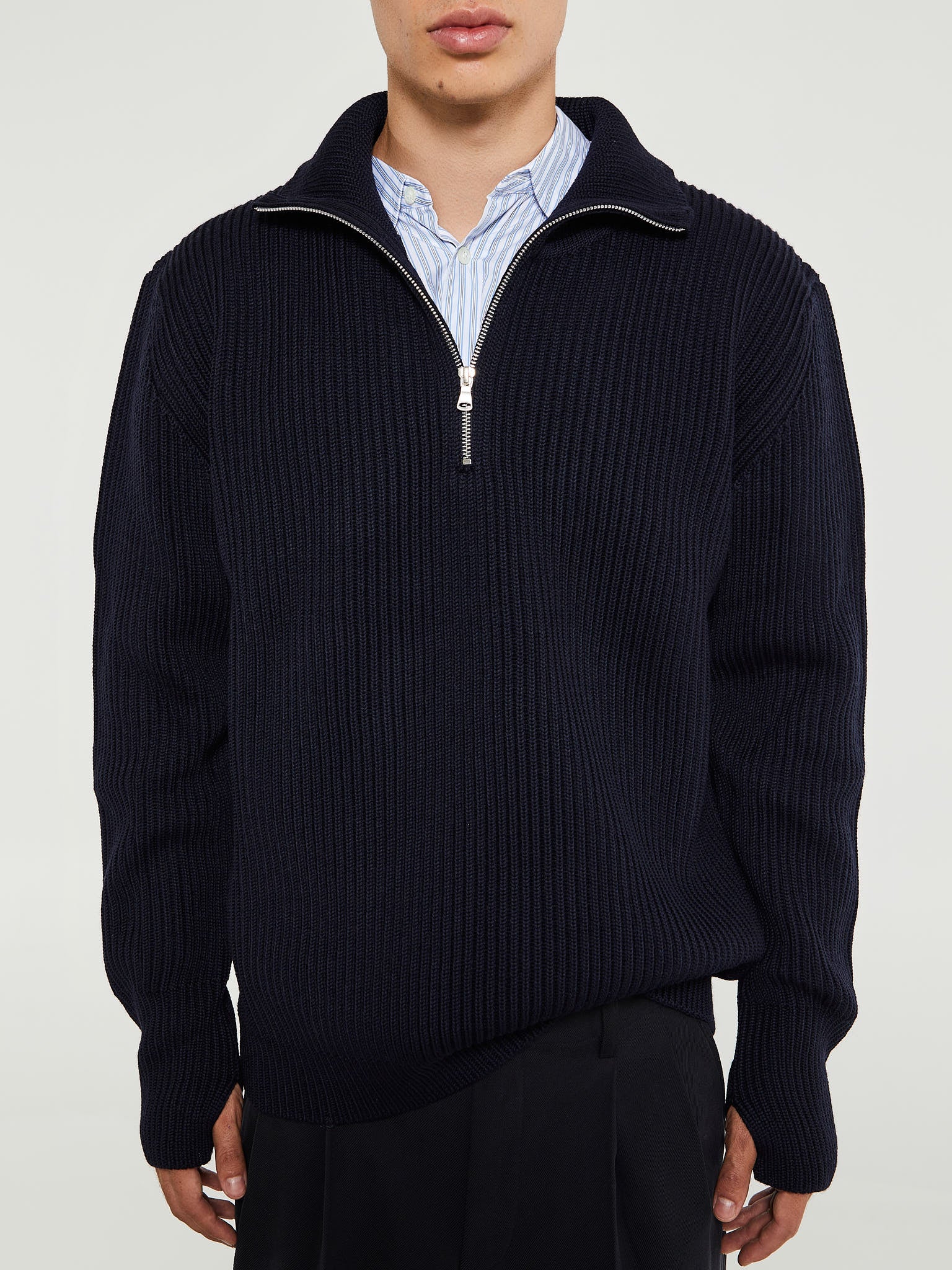 Navy Half Zip Knitwear in Navy Blue