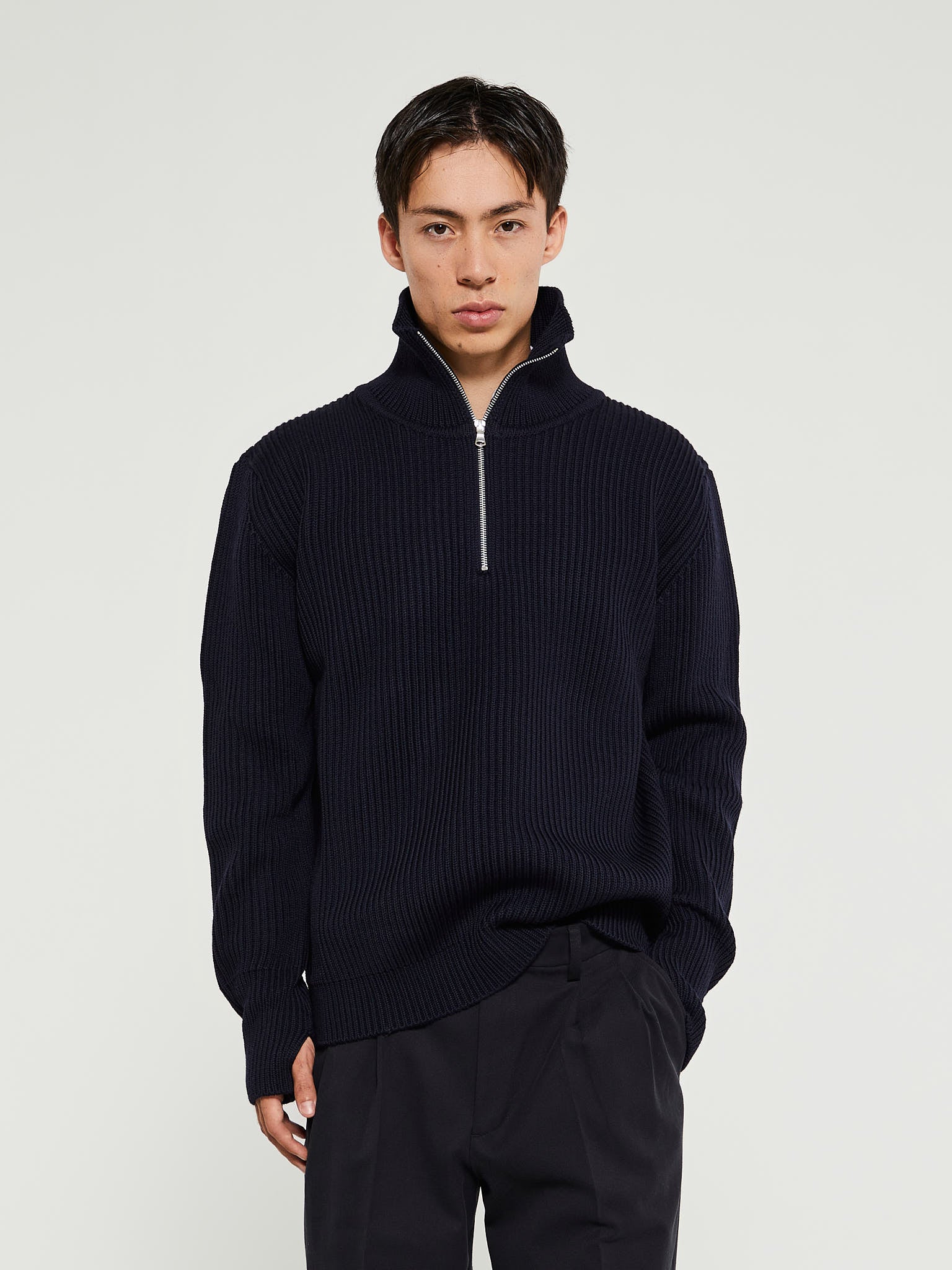 Navy Half Zip Knitwear in Navy Blue