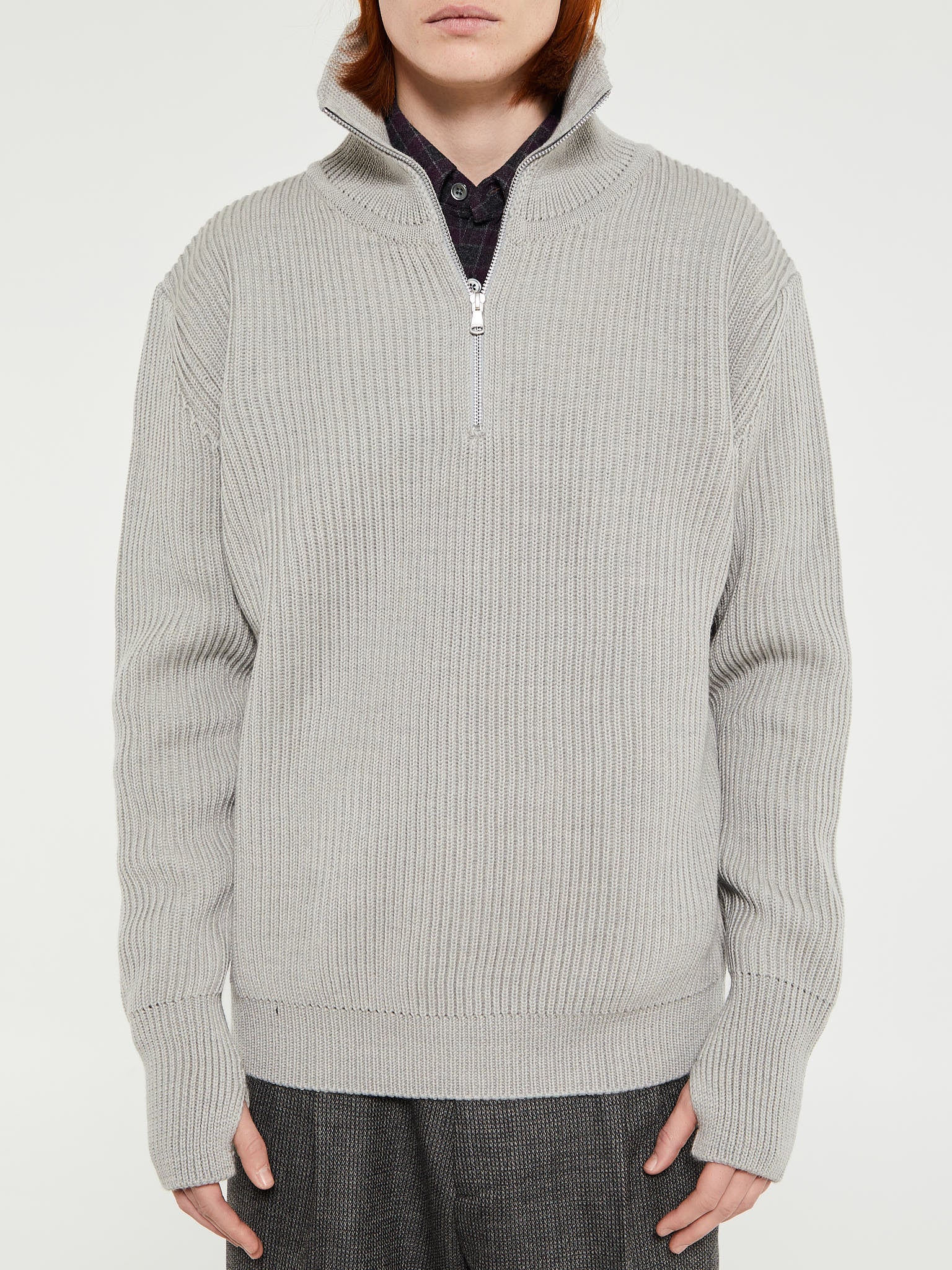 Navy Half Zip Knitwear in Light Grey