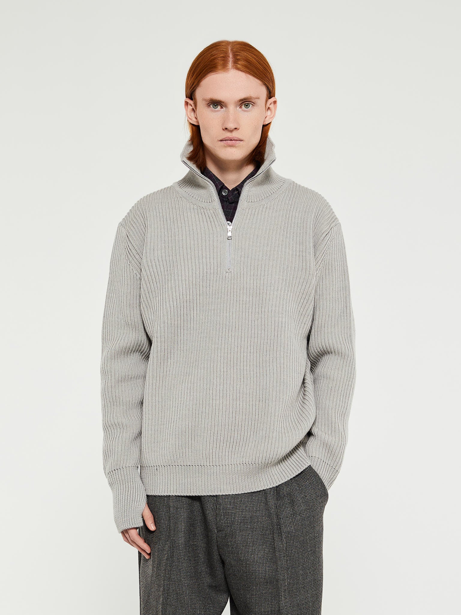 Andersen-Andersen - Navy Half Zip Knitwear in Light Grey