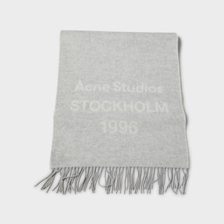 Acne Studios - Logo Wool Scarf in Light Grey Melange and White
