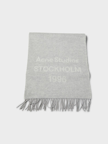 Acne Studios - Logo Wool Scarf in Light Grey Melange and White