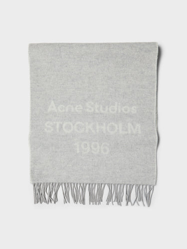 Acne Studios - Logo Wool Scarf in Light Grey Melange and White