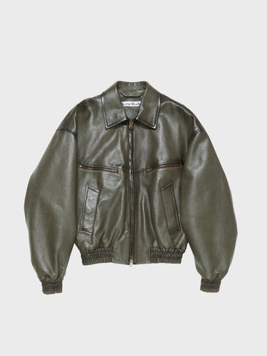 Acne Studios - Leather Bomber Jacket in Vintage Green