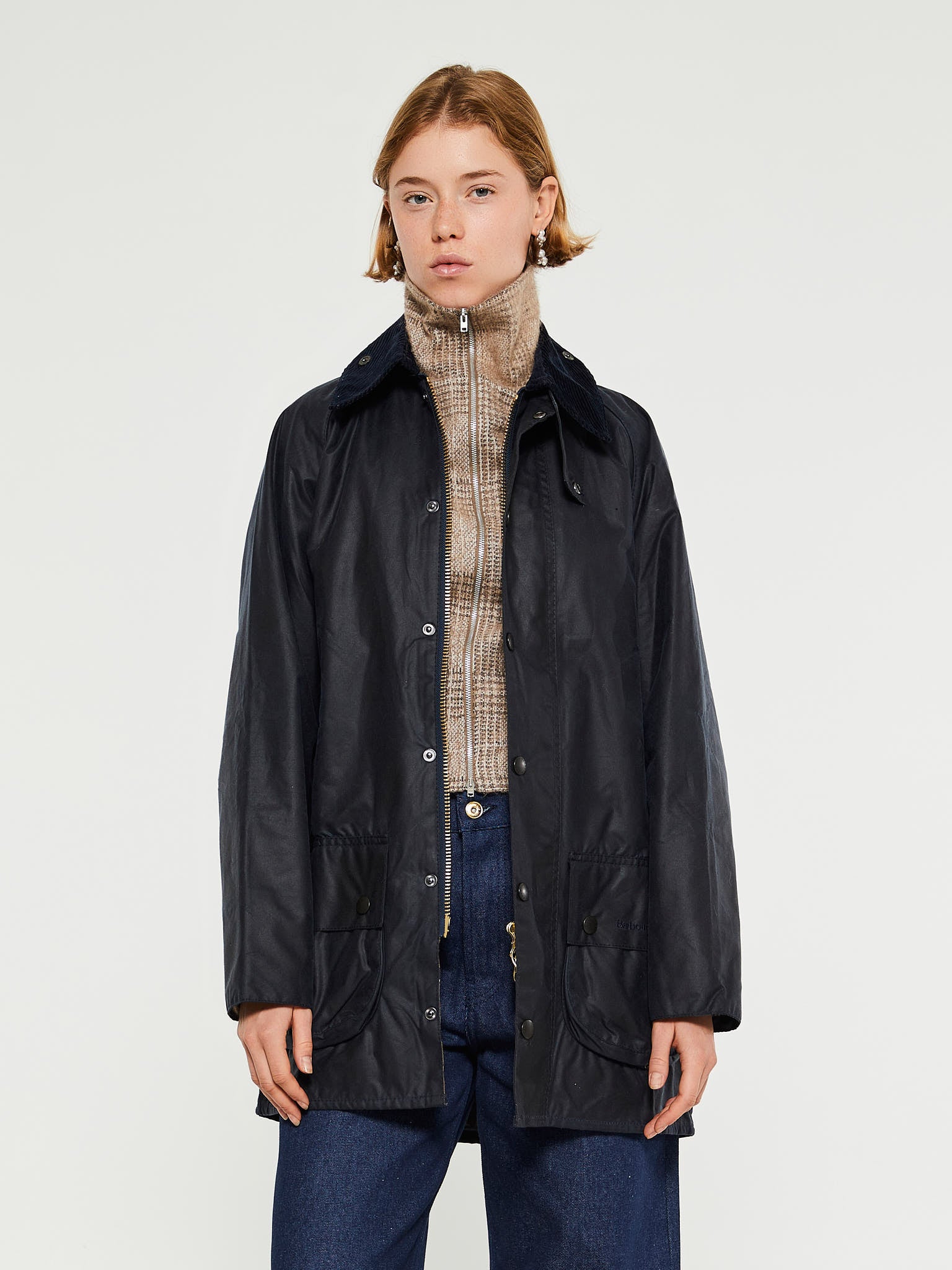 Barbour Beaufort Wax Jacket in Navy Stoy