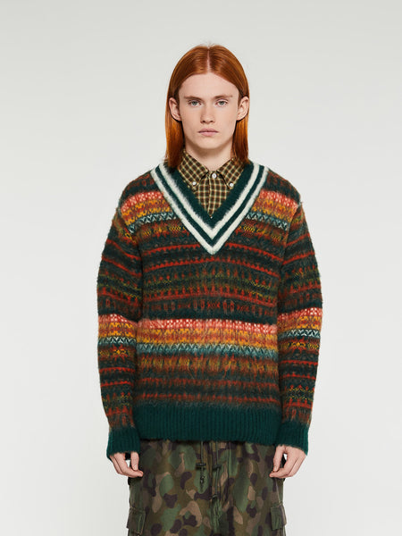 Beams Plus x Gim Cricket Fair Isle Wool Knit in Green