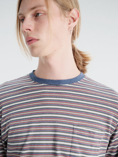 Beams Plus - Pocket Tee Multi Stripe② in Blue