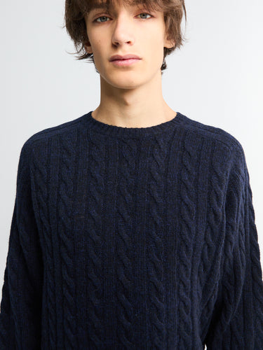 Beams Plus - Crew Cable 5G Knitwear in Navy