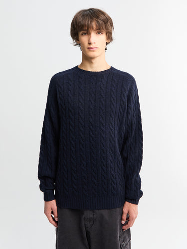 Beams Plus - Crew Cable 5G Knitwear in Navy