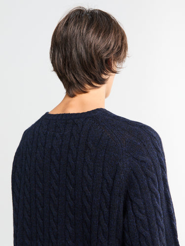 Beams Plus - Crew Cable 5G Knitwear in Navy