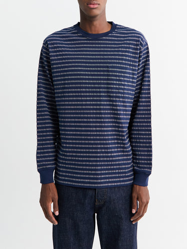 Beams Plus - Pocket T-Shirt Jacquard Stripe in Navy