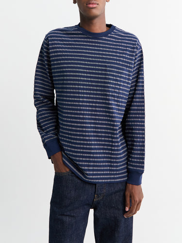 Beams Plus - Pocket T-Shirt Jacquard Stripe in Navy