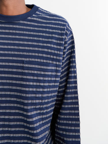 Beams Plus - Pocket T-Shirt Jacquard Stripe in Navy