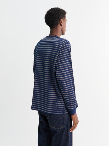 Beams Plus - Pocket T-Shirt Jacquard Stripe in Navy