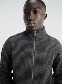 Berner Kühl - Shrunk Full Zip Drained Knit in Charcoal