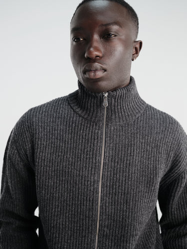 Berner Kühl - Shrunk Full Zip Drained Knit in Charcoal