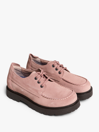 Highwood Moc Lace Low Suede Leather Shoes in Pink Clay