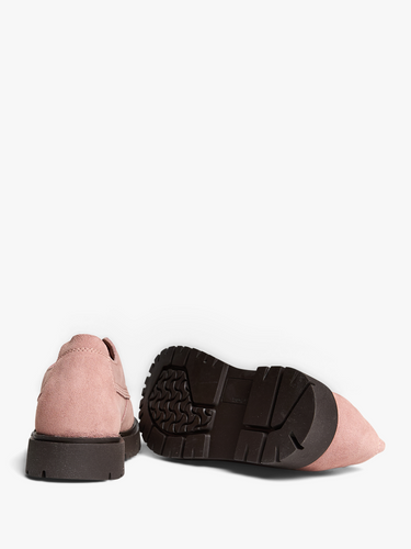 Highwood Moc Lace Low Suede Leather Shoes in Pink Clay