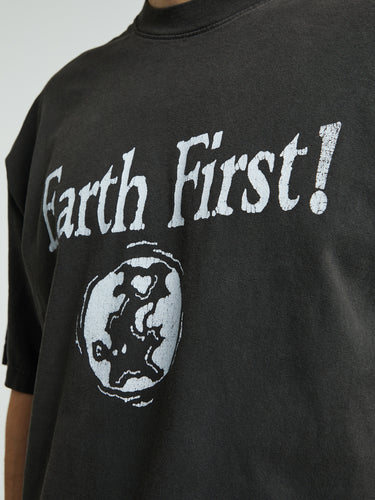 Cactus Store - Earth First Humans Second T-Shirt in Washed Black