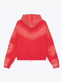 Calm. - Washed & Distressed Zip Hoodie Red in Red
