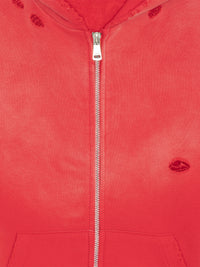 Calm. - Washed & Distressed Zip Hoodie Red in Red