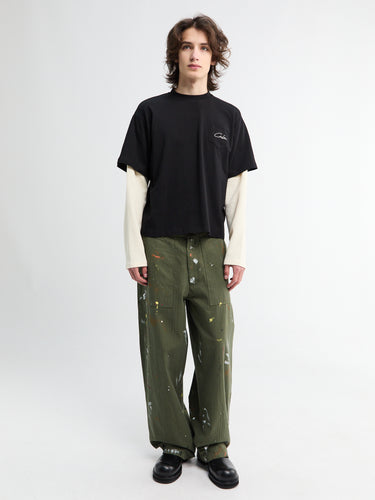 Calm. - Herringbone Paintsplatter Cargo Pants in Green