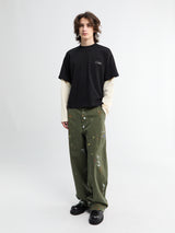 Calm. - Herringbone Paintsplatter Cargo Pants in Green