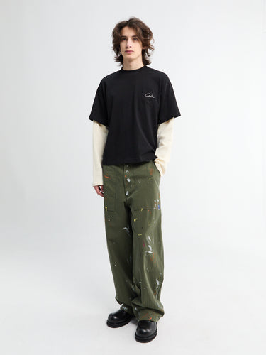 Calm. - Herringbone Paintsplatter Cargo Pants in Green