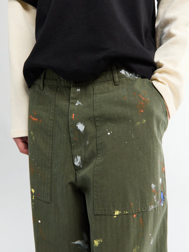 Calm. - Herringbone Paintsplatter Cargo Pants in Green