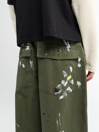 Calm. - Herringbone Paintsplatter Cargo Pants in Green