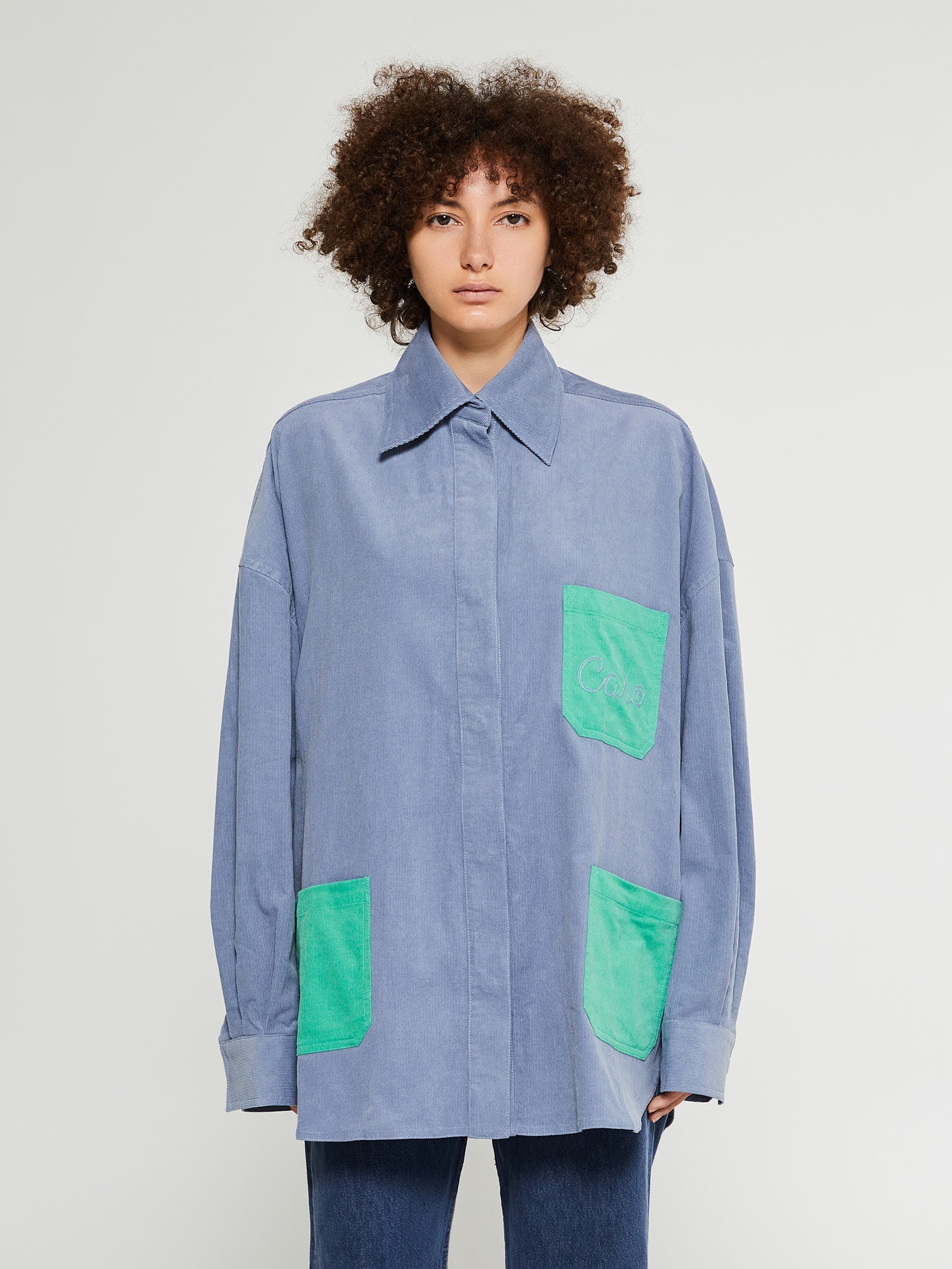 CARO Editions - Frederik Shirt in Dove Blue With Green