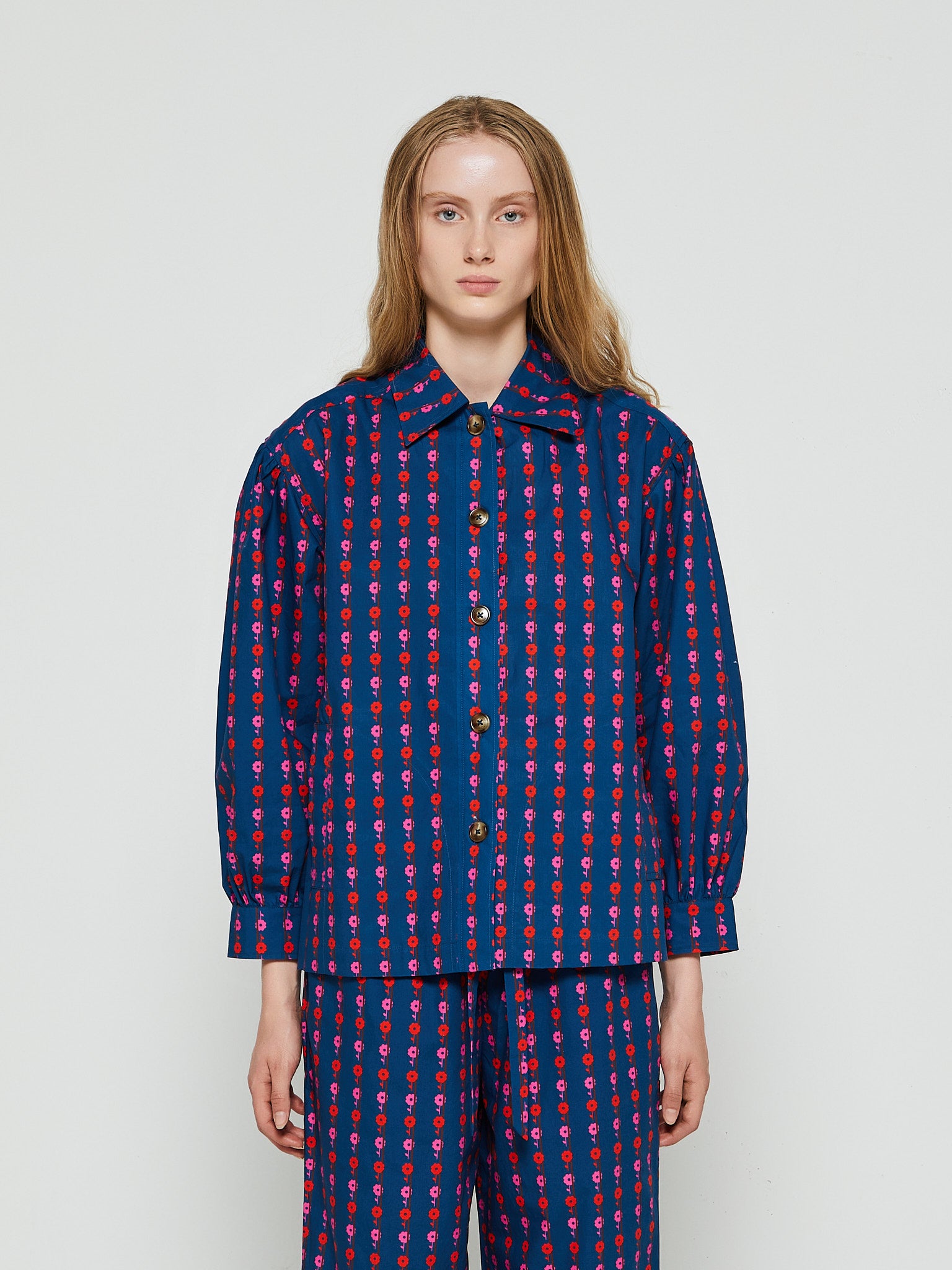 CARO Editions - Cargojama Shirt in Navy Flower Poplin
