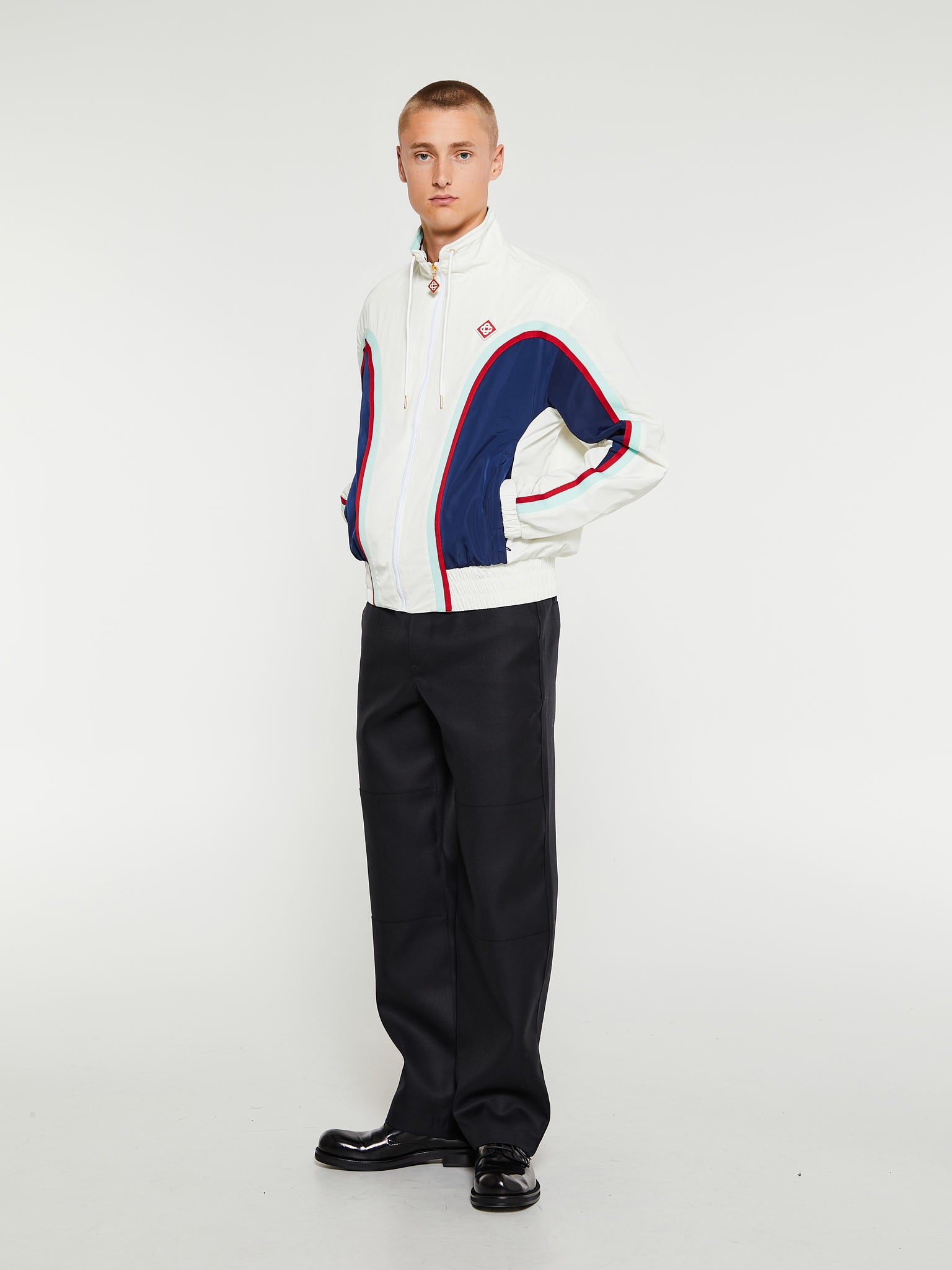 Side Panelled Shell Suit Track Jacket in Taffeta White