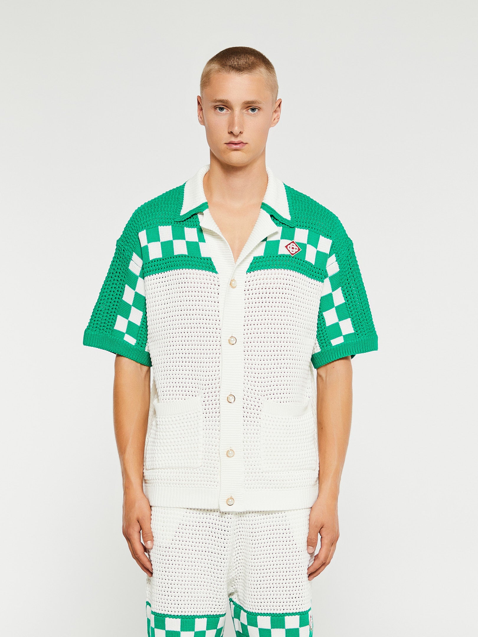 Casablanca - Faux Crochet Shirt in White and Green